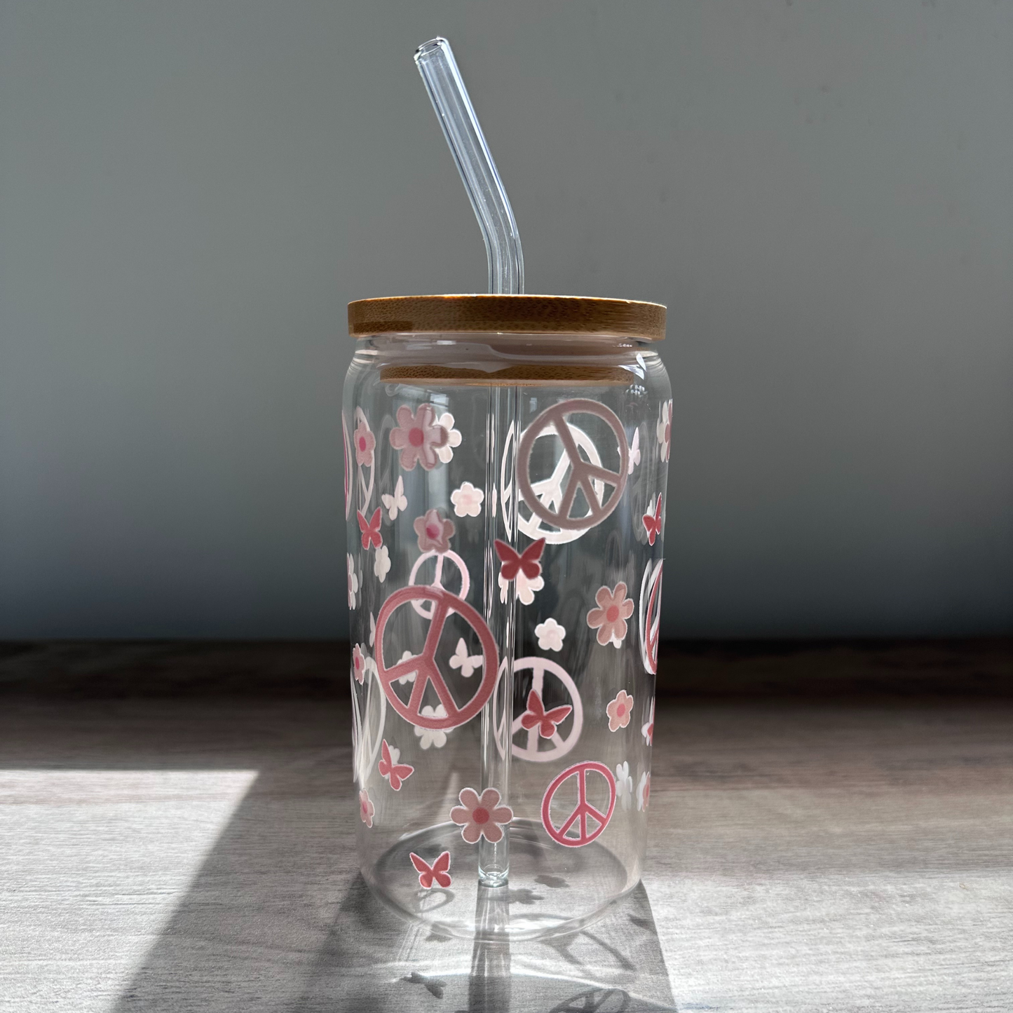 'PEACE & BUTTERFLIES' ~ Glass cup (Full wrap range)