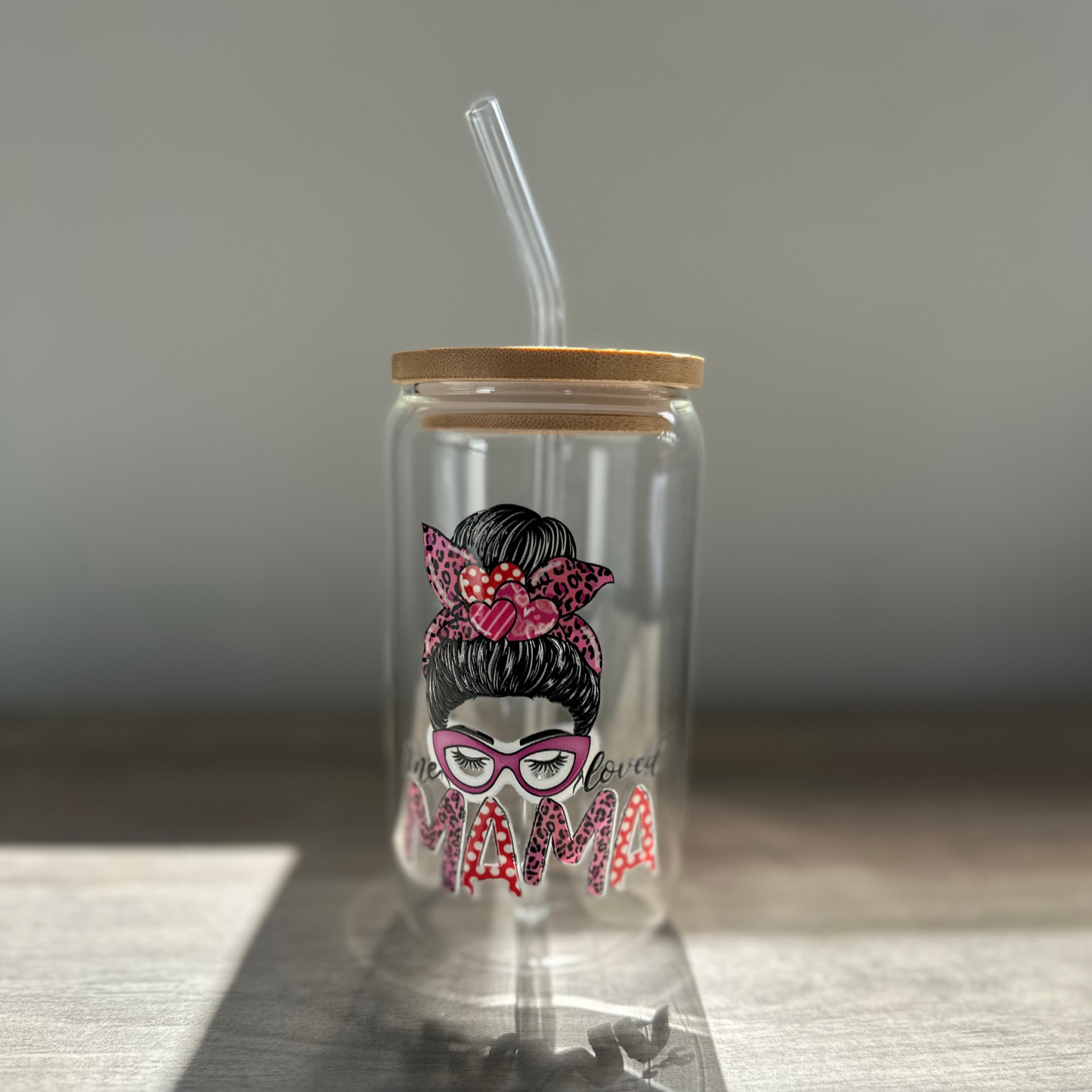 'ONE LOVED MAMA' ~ Glass cup (Decal range)