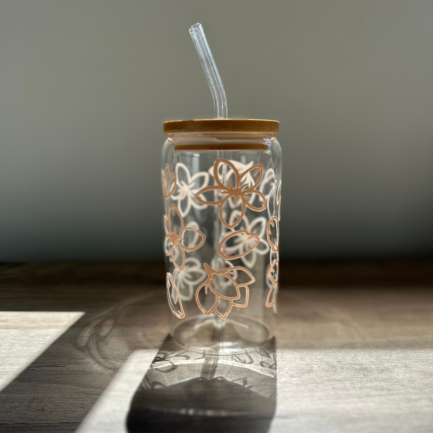 'NEUTRAL FLORAL' ~ Glass cup (Full wrap range)