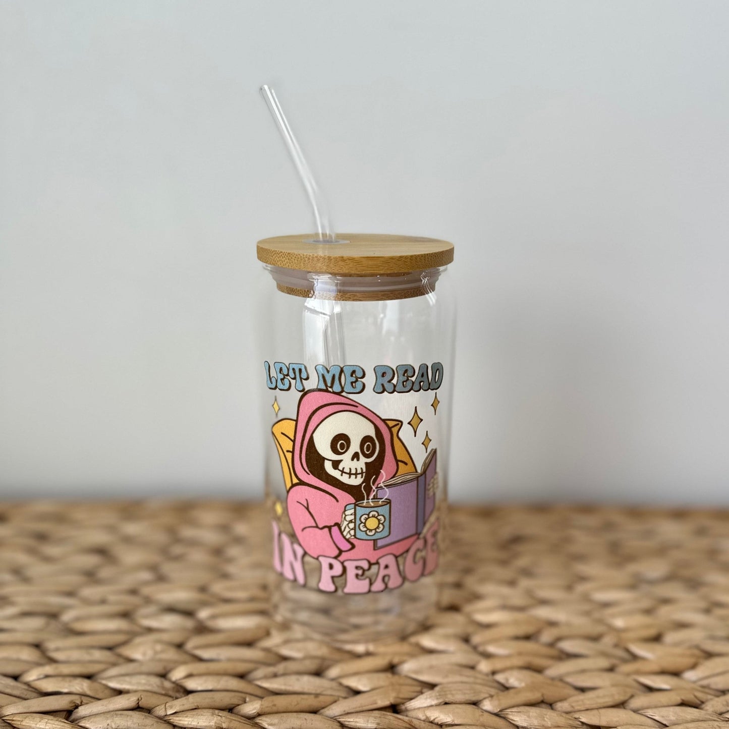 'READ IN PEACE' ~ 16oz Glass cup