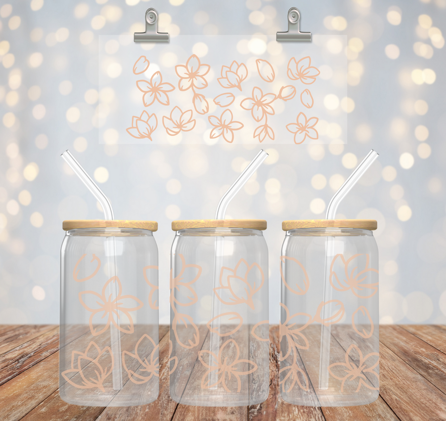 'NEUTRAL FLORAL' ~ Glass cup (Full wrap range)