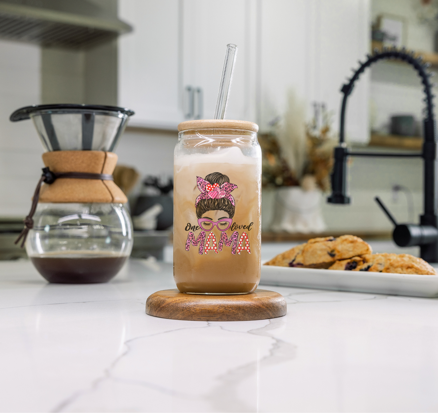 'ONE LOVED MAMA' ~ Glass cup (Decal range)