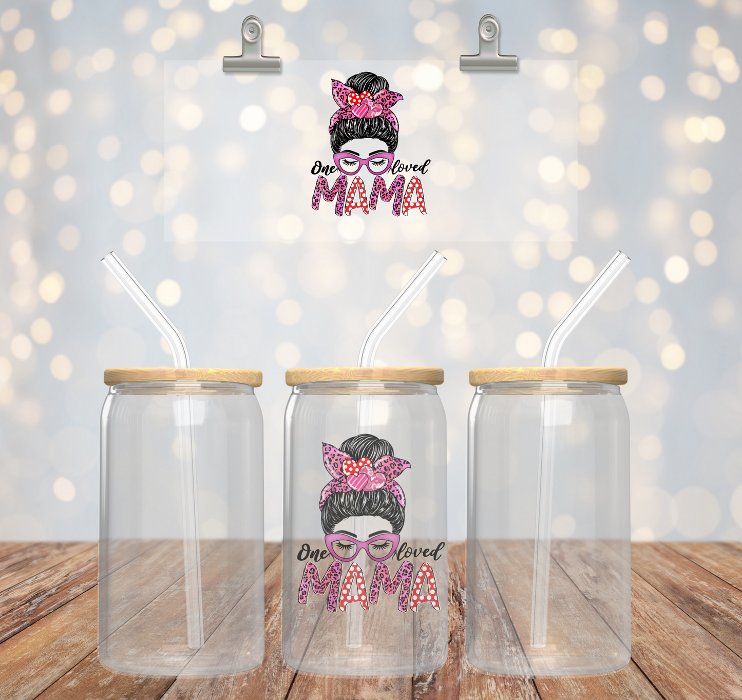 'ONE LOVED MAMA' ~ Glass cup (Decal range)