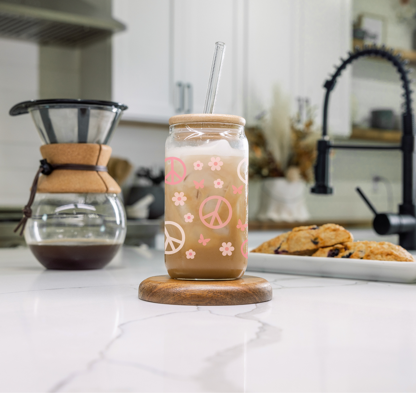 'PEACE & BUTTERFLIES' ~ Glass cup (Full wrap range)
