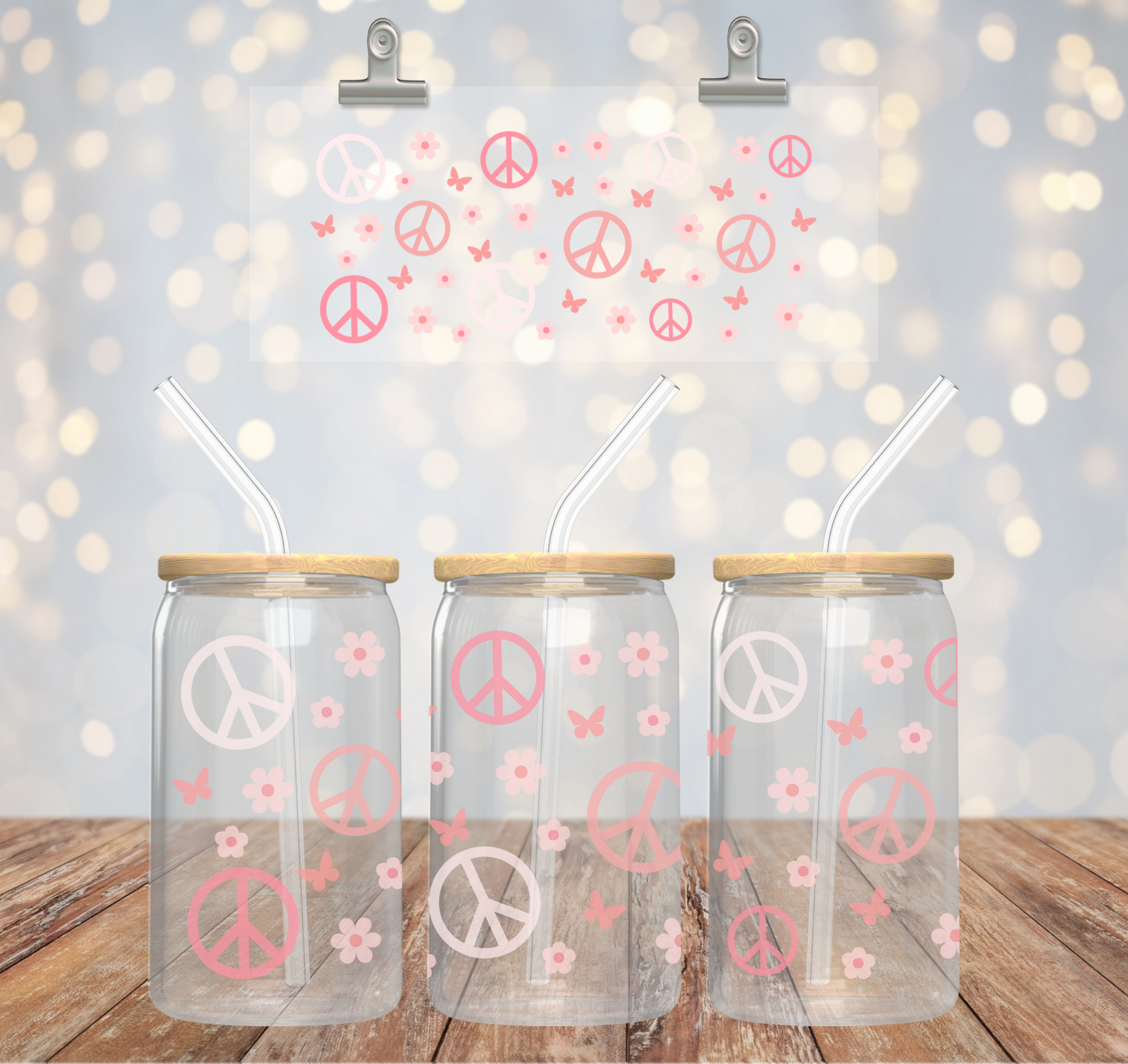 'PEACE & BUTTERFLIES' ~ Glass cup (Full wrap range)
