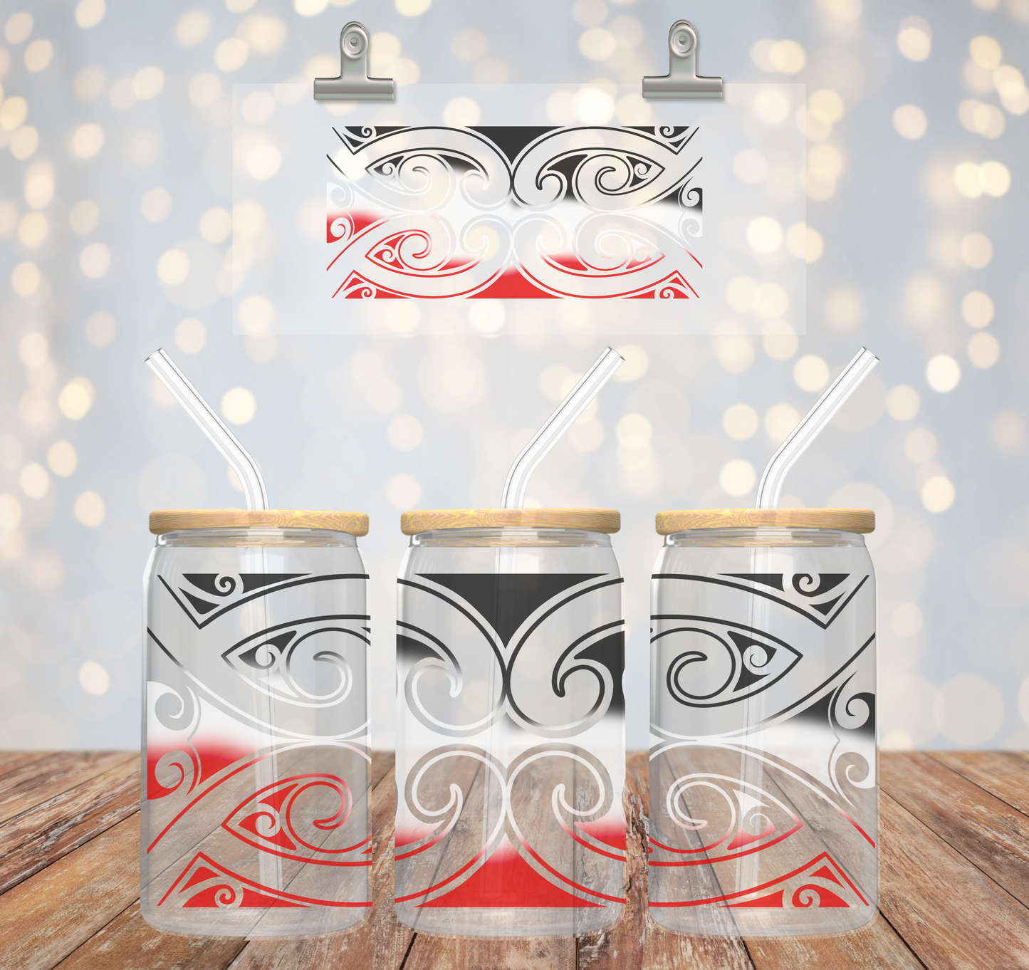 ATAWHAI collection - Red/Black & White ~ 16oz Glass cup