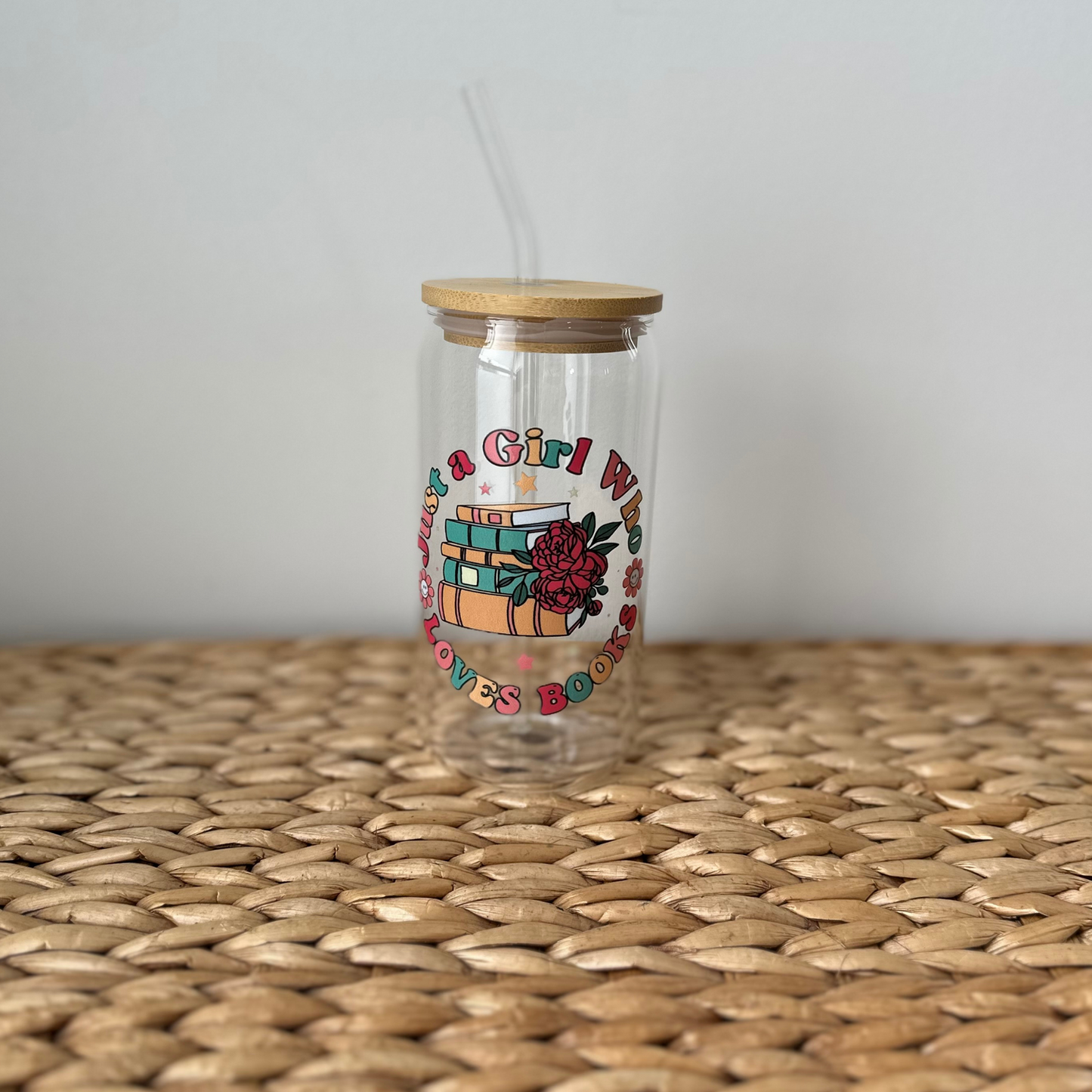 'JUST A GIRL WHO LOVES BOOKS' ~ 16oz Glass cup