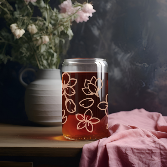 'NEUTRAL FLORAL' ~ Glass cup (Full wrap range)