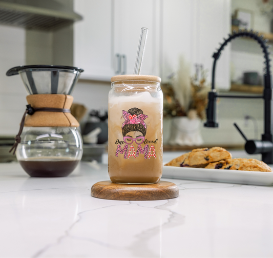'ONE LOVED MAMA' ~ Glass cup (Decal range)