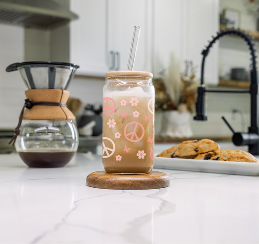 'PEACE & BUTTERFLIES' ~ Glass cup (Full wrap range)