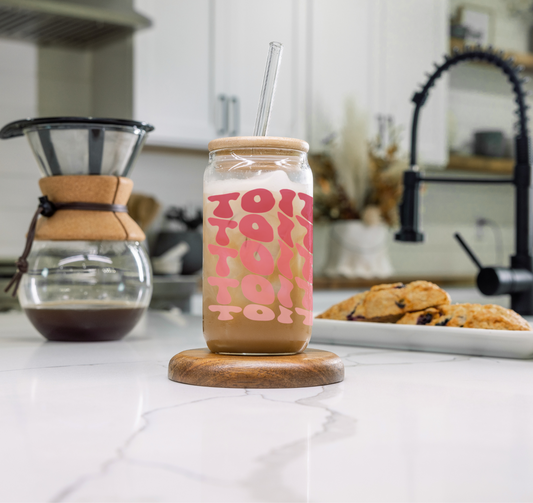 TOITŪ collection - Pink ombre ~ 16oz Glass cup